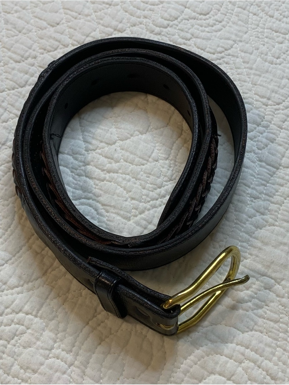 Vintage Manhattan Black Leather Belt with Gold-Tone Buckle